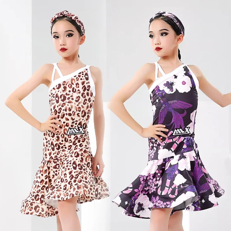 Latin Dance Performance Dress Sleeveless Printing Rumba Samba Dance Clothes Children Practice Wear ChaCha Dancing Dresses YS3635