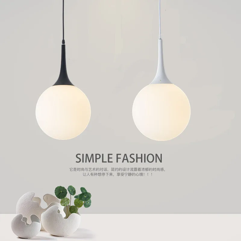 

Nordic Minimalism Postmodern White Glass Ball Pendant Lights Restaurant Bedroom Bedside Living Home Decor LED Chandeliers Lamps