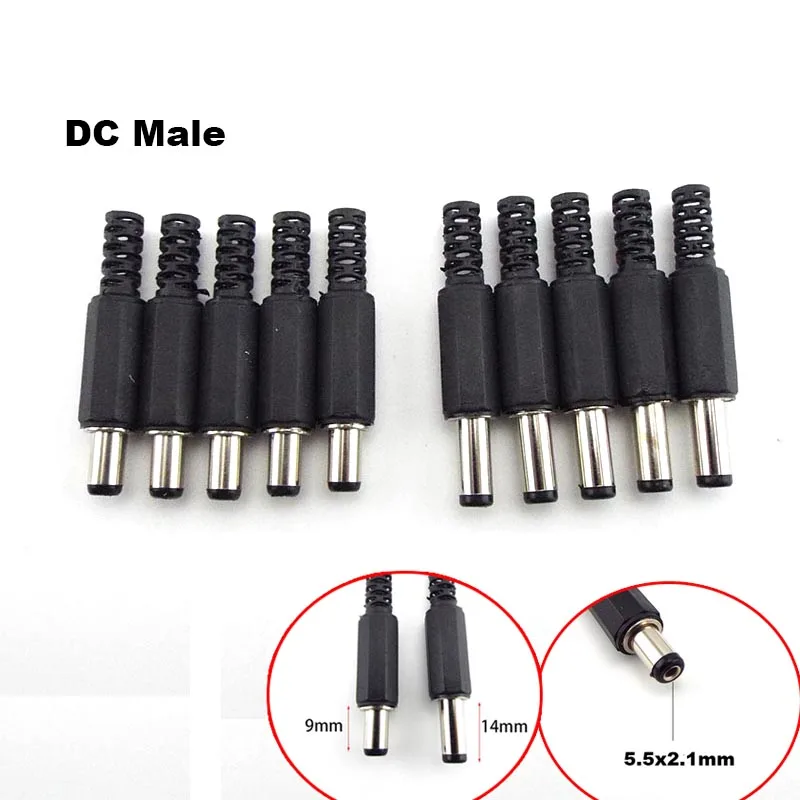 9mm/14mm DC Power Supply Plug Male Mount Jack Adapter Connector 5.5mmx2.1mm SocketWire Charge For DIY Projects D5
