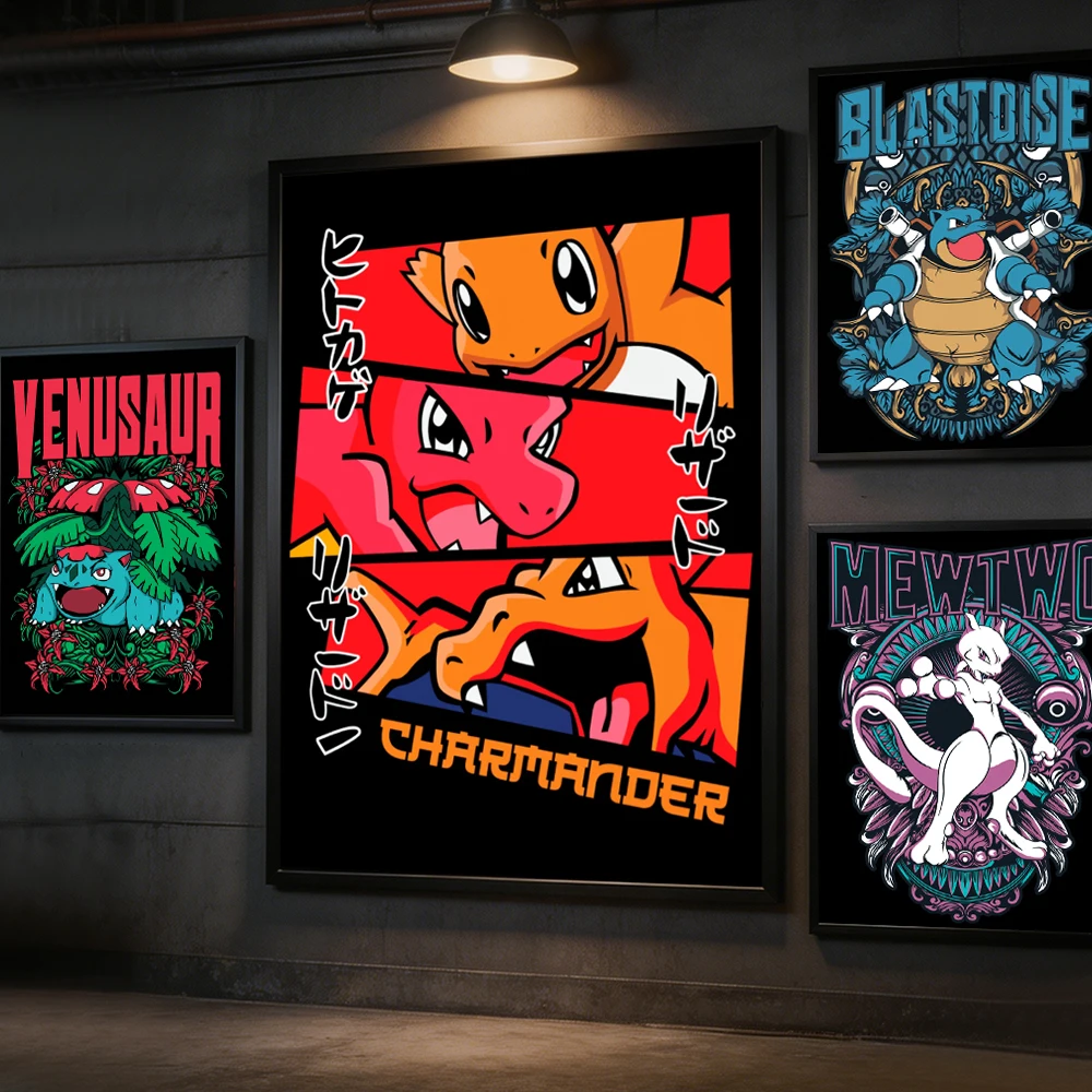 Dark Pokemon Character Canvas Wall Art Prints Graffiti Anime Poster Painting Cartoon Cool Gamer Room Decor for Boys Bedroom Gift
