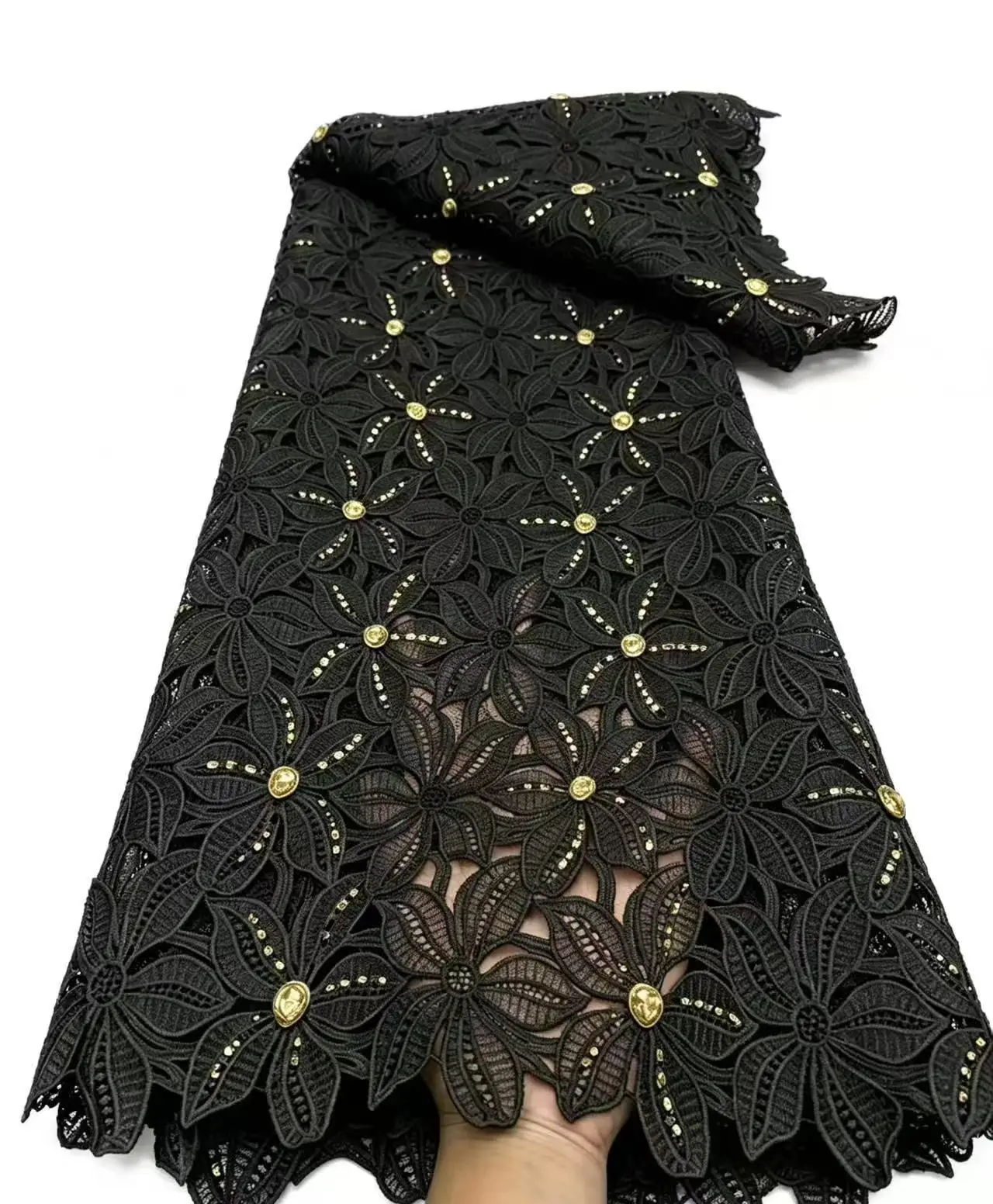 

High-Quality African Cord Nigerian Guipure Lace Fabric 2026 French Asoebi Chantilly Water Soluble for Party Dresses