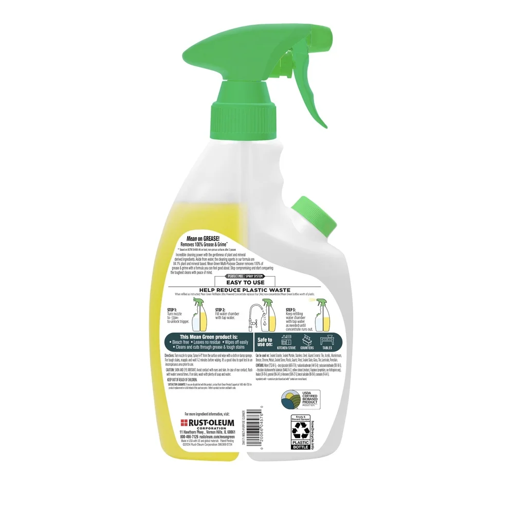 Refillable Multi-Purpose Cleaner Citrus Green Tea Concentrate Bleach Free Eco-Friendly Surfactants Non-Porous Surfaces Safe