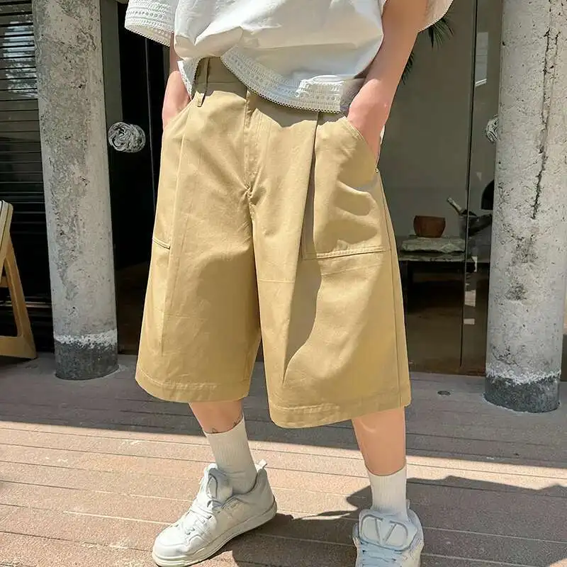 

Мужские шорты, летние корейские стильные новые модные мужские свободные хлопковые комбинезоны, стильный складной дизайн, мужские повседневные брюки
