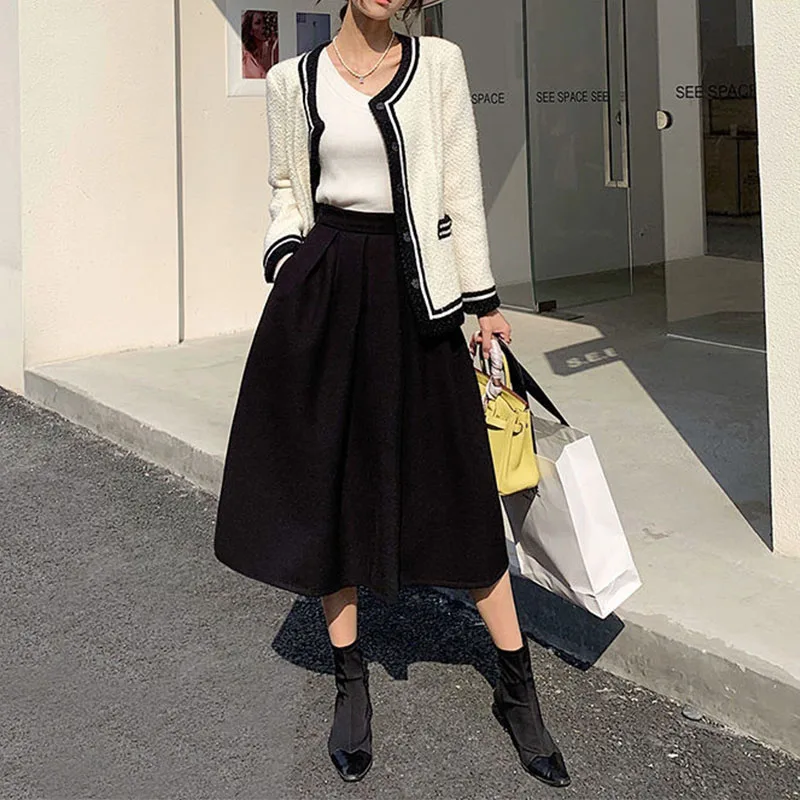 Streetwear High Waist Solid Color Long Skirts for Women Fashion 2023 Korean Women\'s Clothes Loose Fashion A-line Skirt 2023