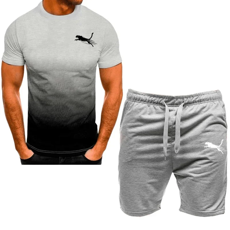 T-shirt e calções de manga curta masculina, moda desportiva, roupa fitness, secagem rápida, verão, novo, 2 peças, 2024