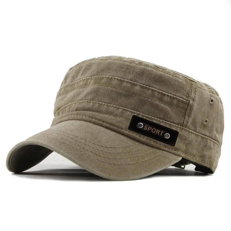Lente Zomer En Herfst Mens Nieuwe Wasbare Katoen Platte Top Zon Bewijs Militaire Cap - afbeelding 1