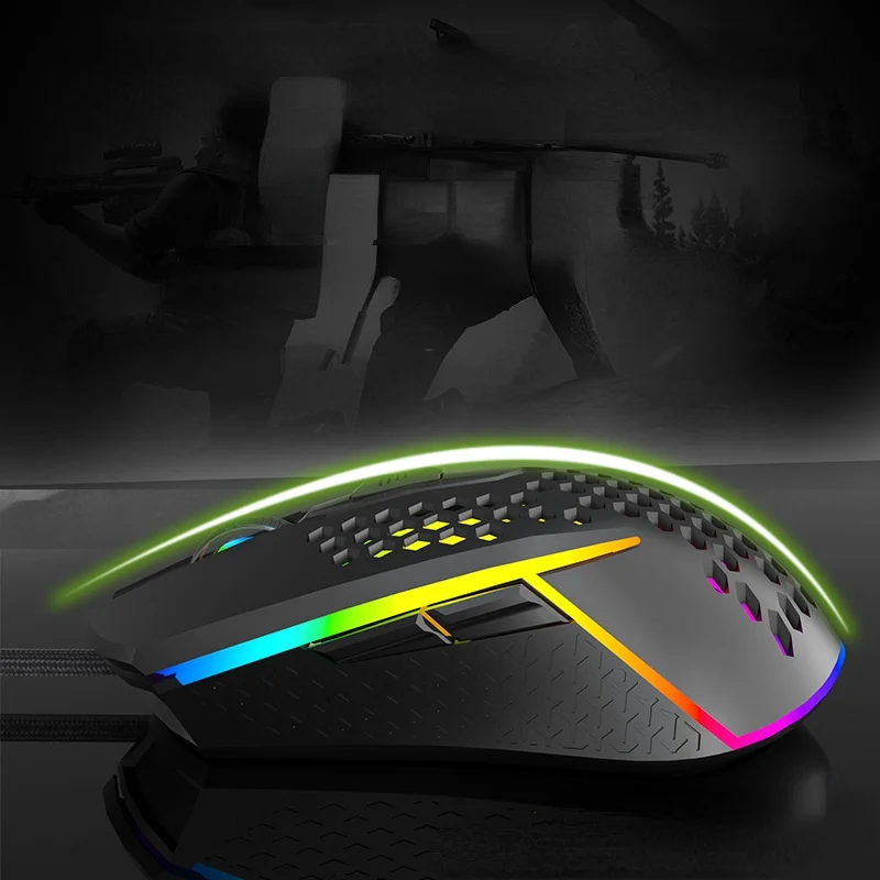 Mouse ottico da gioco S50 Mouse luminoso RGB leggero per ufficio dal design ergonomico con fori