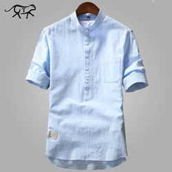 New Arrival Men's Shirts Fashion Summer Half Sleeve Shirts For Men Cotton Stand Collar Shirts Men Luxury Brand Clothing Hombre