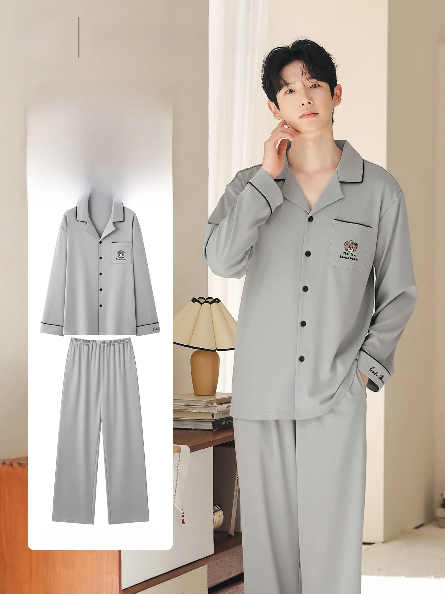Men's Pure Cotton Sleepwear Cardigan Long Sleeve Home Clothes Set Spring Autumn New Style Outwear Suitable for Outdoor