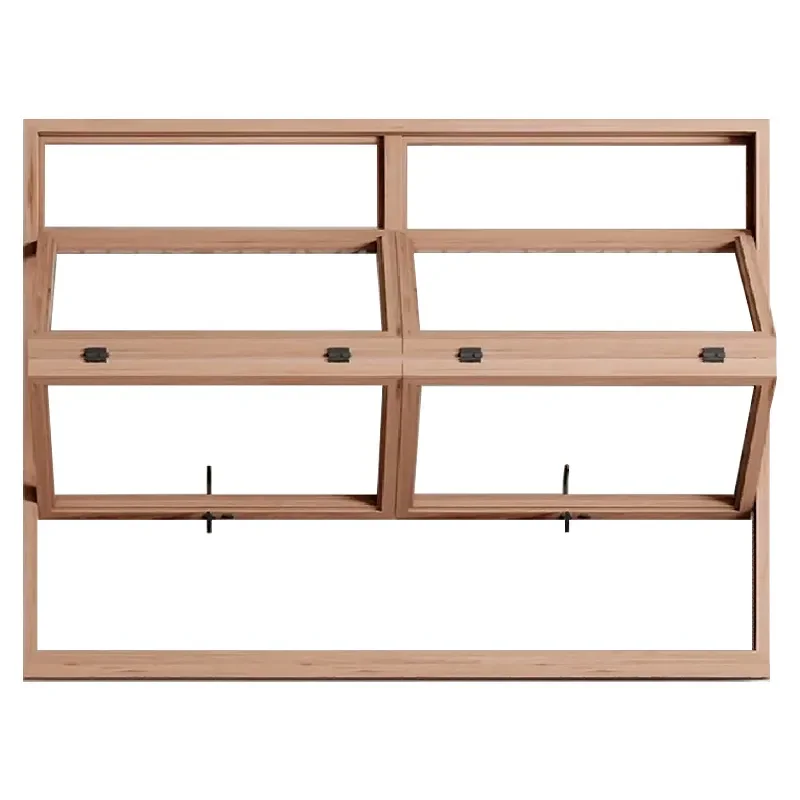 Solid Wood Folding Sliding Window with Glass Arc Design for Kitchen Bakery Cafe