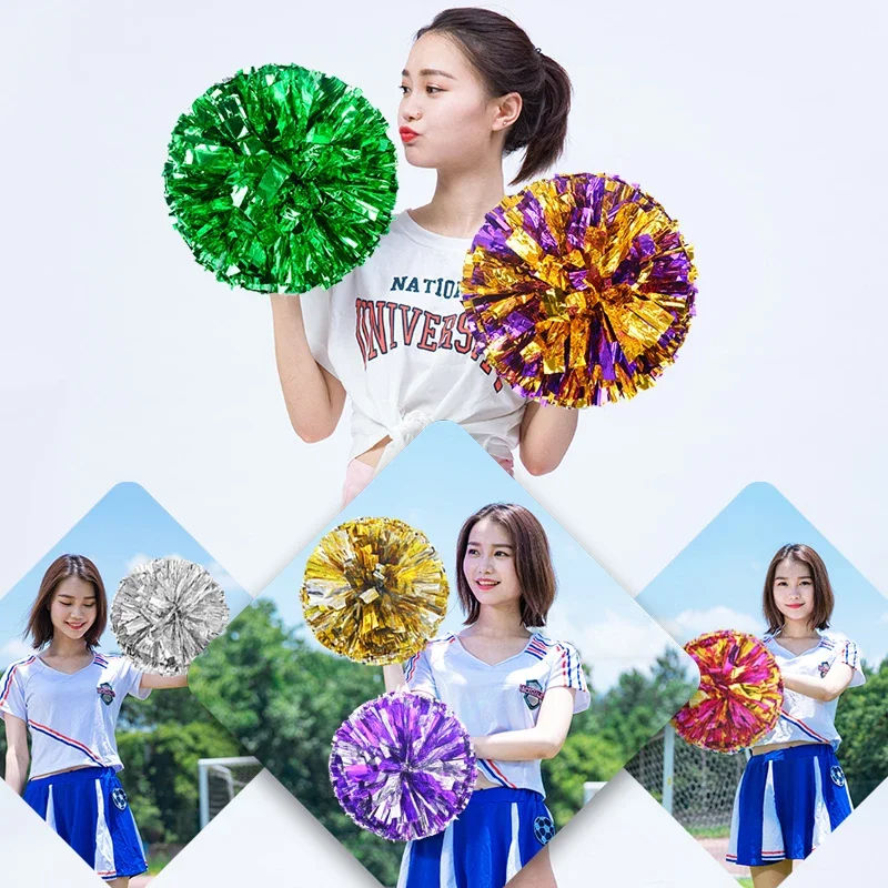 2pcs colorfast  metallic Cheerleader  Pom Poms Cheerleading Pompoms Cheer Pom Majorettes Hand Flower Aerobics Balls Sports