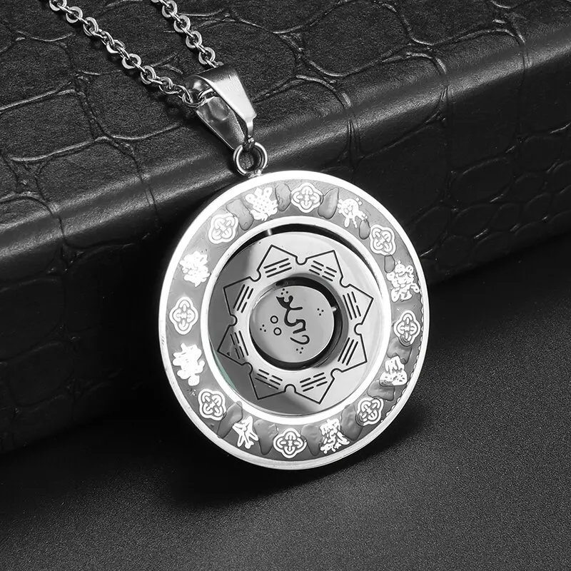 Ethnic Wind Rotatable Zodiac Totem Round Titanium Steel Pendant Men and Women Retro Amulet Necklace Lucky Wealth Jewelry Gift