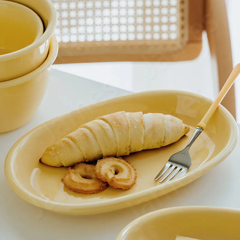 Nordic Ceramic Dinner Plate Modern Cream Yellow Plates Steak Pasta Bread Sandwich Dessert Plates Set Vegetable Salad Tableware