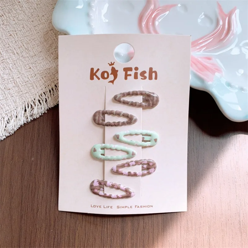 6pcs/set Kids Colorful Plaid Water Drop BB Clips Cute Mini Small Hair Clips for Girls Toddler Side Bangs Fringe Hair Clamps