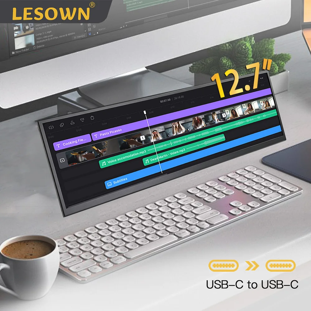 LESOWN 12.7 Inch Mini Screen 2880x864 120Hz 500Nits IPS Touch Stretched Bar Display Type-C HDTV Port for AIDA64 PC Case Monitori