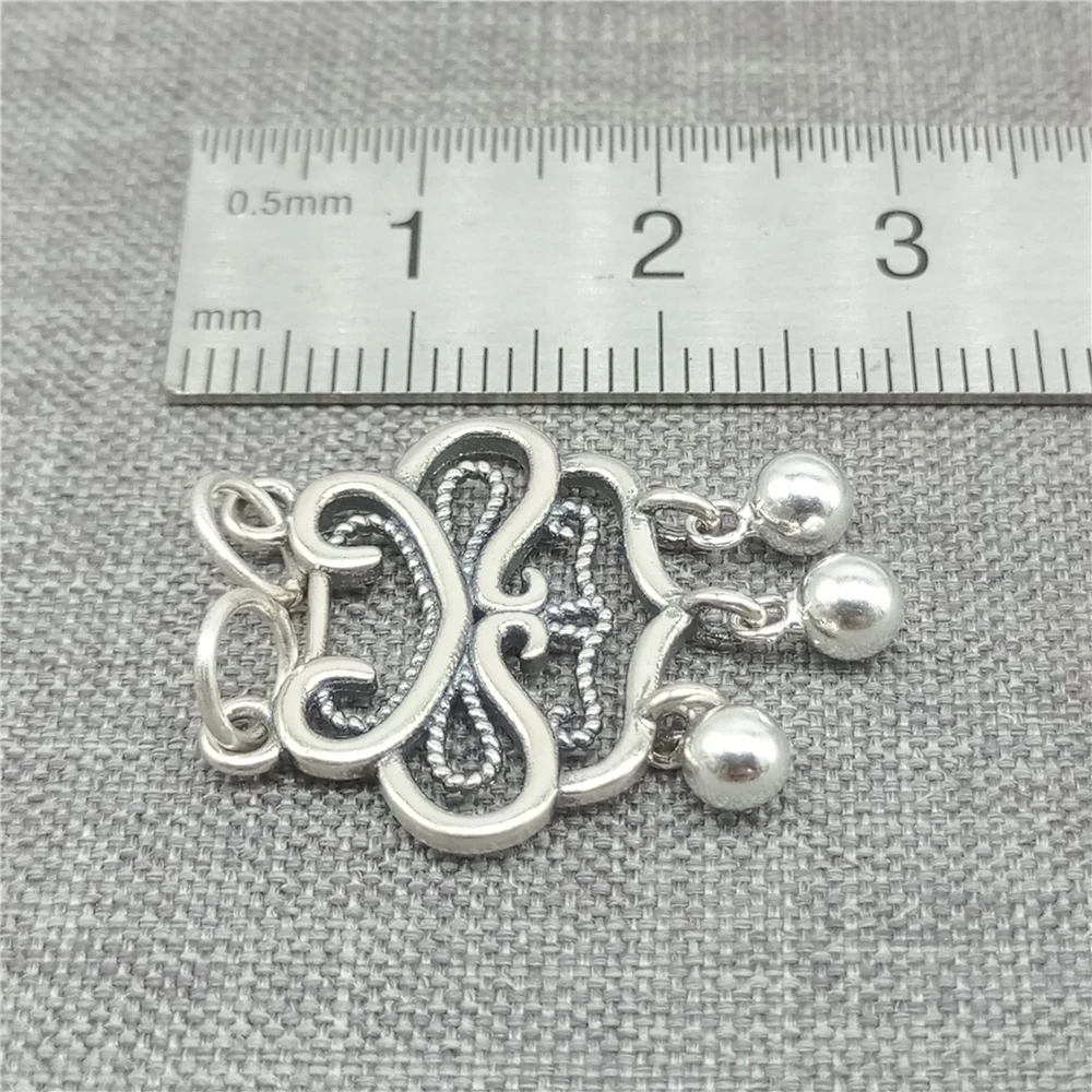 1 Piece Chinese Wishful Happiness Lock Charm in 925 Sterling Silver with Ball Drops