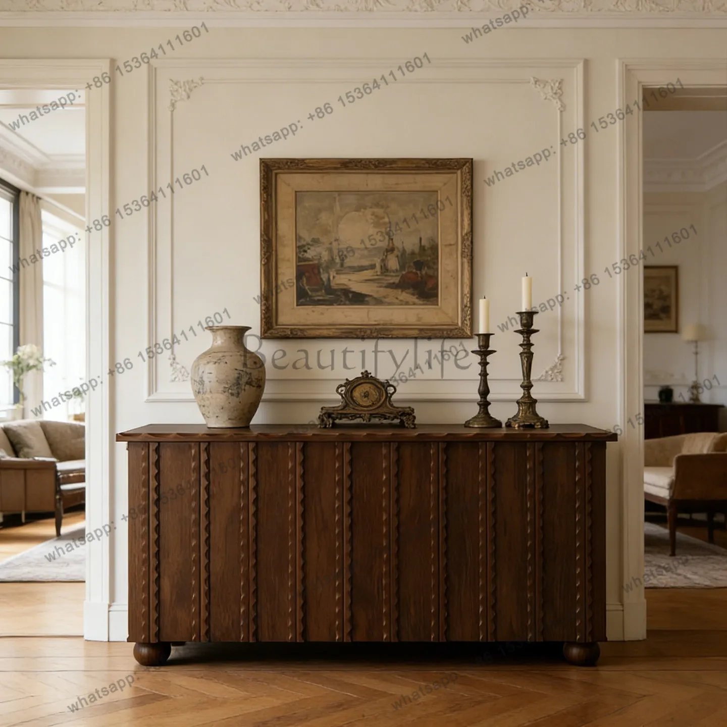 

LD33 French retro solid wood porch cabinet Middle and ancient style home restaurant side cabinet
