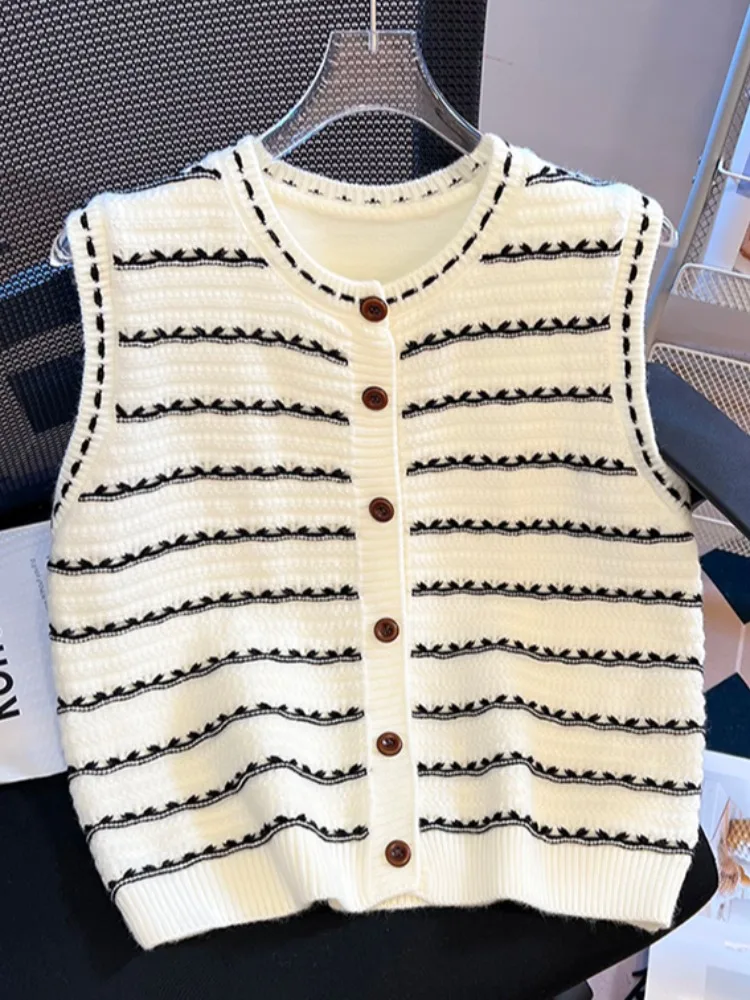 

Рекомендуемый вязаный жилет в полоску Self-Kee Color Blo, женская верхняя одежда, весенне-осенний свободный топ Svel ort