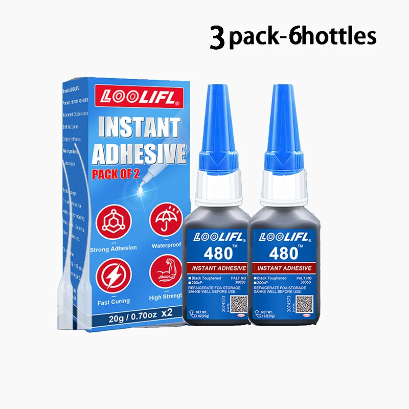 LOOLIFL 480 Upgradekit Zwarte superlijm Cyanoacrylaatlijm Snelle kunststof Hout Metaal Banden Rubberen schoenen Sterke reparatielijm - afbeelding 1