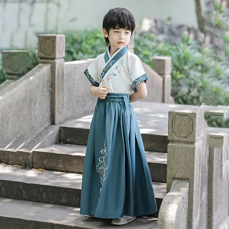 Summer Boys Short Sleeve Hanfu Traditional Ancient Costumes Chinese Style Clothes Children's Tang Suit