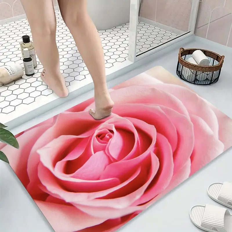 Mermaid Floral Pattern Bath Mat Super Absorbent Bathroom Carpet Non Slip Shower Kitchen Rug Home Bedroom Decor Hallway Doormat