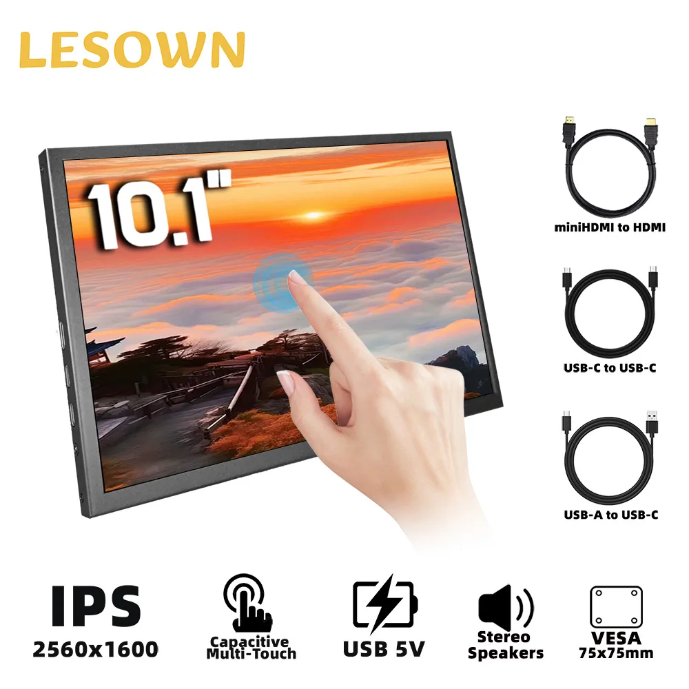 

Портативный монитор LESOWN 10.1 дюйма, 2560x1600, 2.5K LCD, USB-C, для ноутбука, Plug & Play, дополнительный экран
