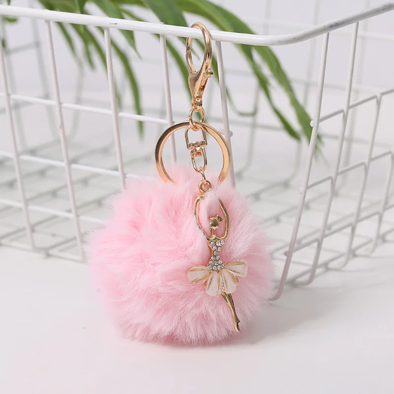 1Pcs Cute Plush Ball Key Chain Dancing Girl Plush toy Keychain With Large Pompom Charm Women Car Bag Key Holder Girl Accessories