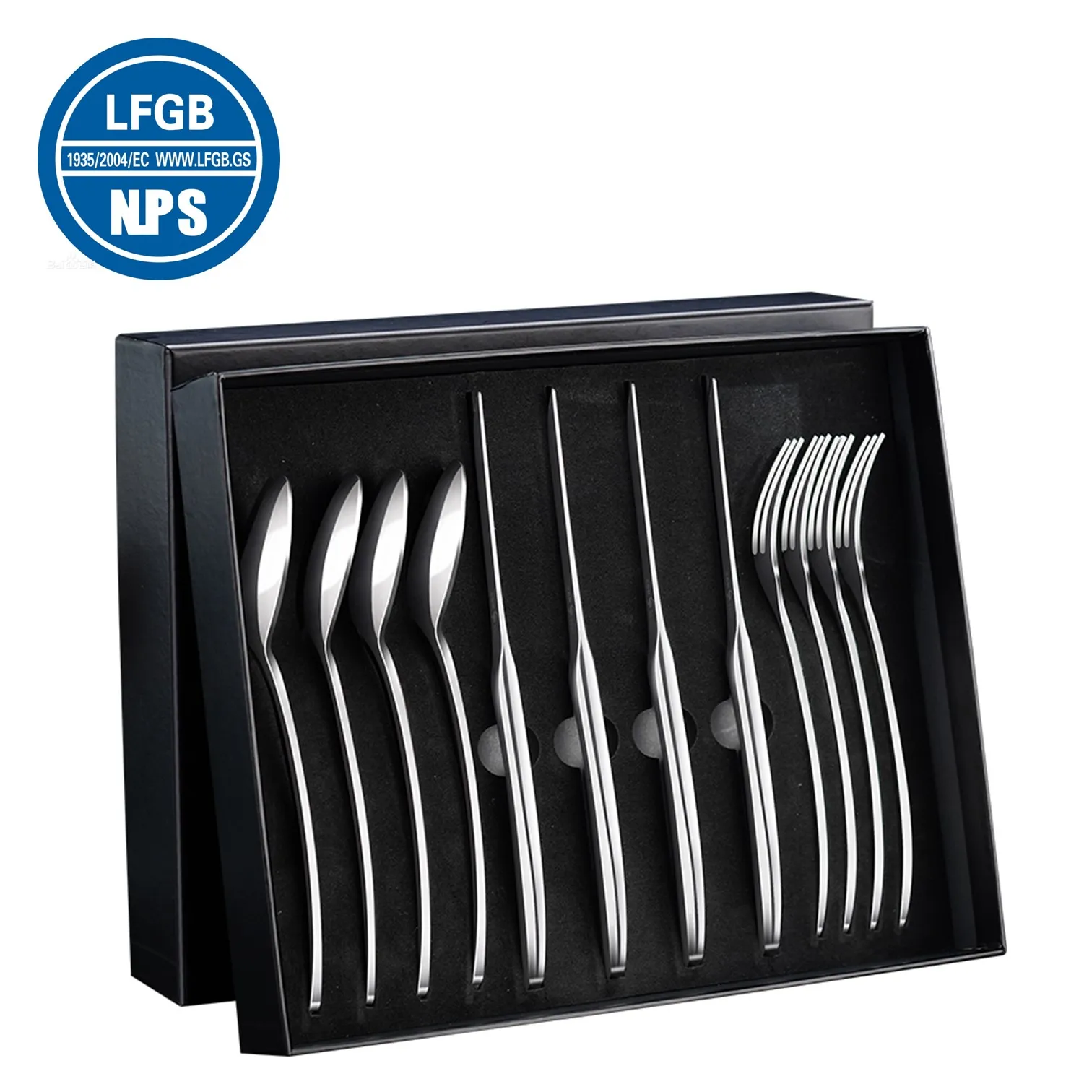 

12 Pieces LFGB Certificated 99.9% Anti-bacterial 316 Stainless Steel Flatware Set Fork Knife Spoon Steak Cutlery Family Gift Box