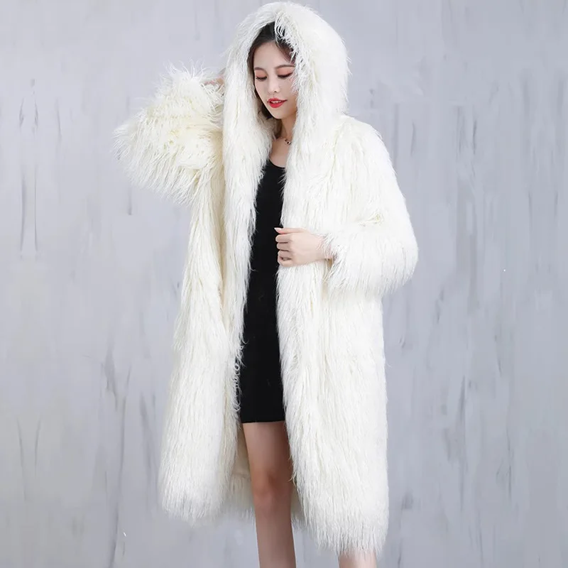 Female Autumn Spring Tops Coat Shawl Faux Fur Hooded Long Sleeves Warm Large Simple Comfort Loose Comfortable Leisure Fashion