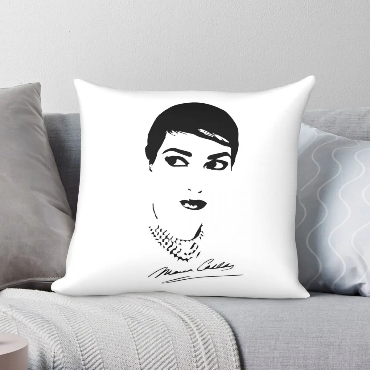 Maria Callas Soprano Pearls Square Pillowcase Polyester Linen Velvet Printed Zip Decor Sofa Seater Cushion Cover