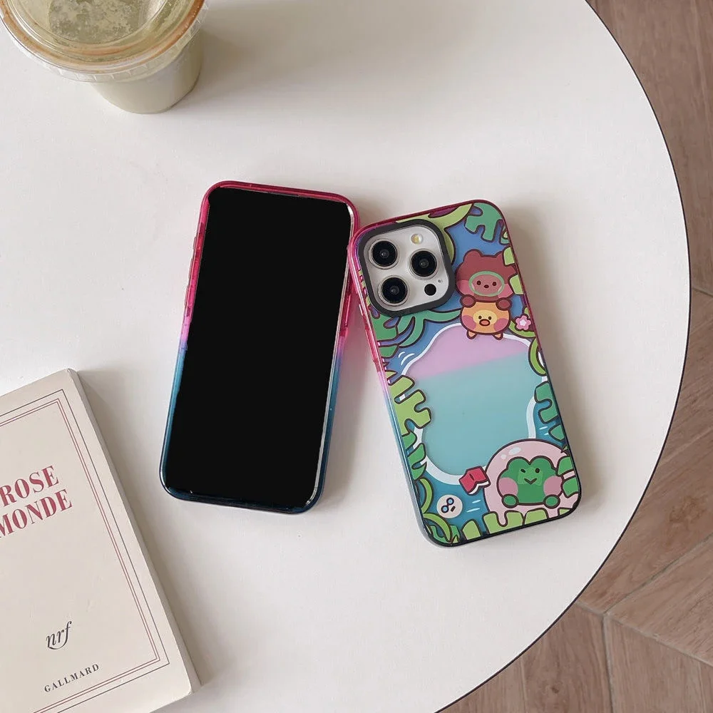 Cartoon Summer Diving 2.5 Acrylic Colorful Border Phone Case Cover for IPhone 12 13 14 15 16 Pro Max Case