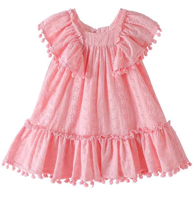 Toddler child's pure cotton tassel little fly sleeve baby skirt big bow baby girl costume 0-4 years old birthday party dress