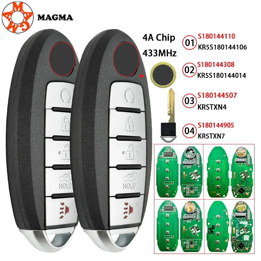 MAGMA مفتاح السيارة عن بعد فوب 433 ميجا هرتز 4A رقاقة S180144308 S180144905 نيسان باثفندر تيتان مورانو S180144110 S180144507 روج ركلات #1