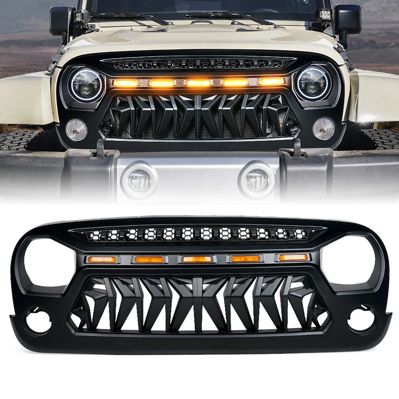 Front Grill For JEEP WRANGLER Jk Accessories 4x4 Offroad Grille With Light Factory Exterior Parts 2007-2017