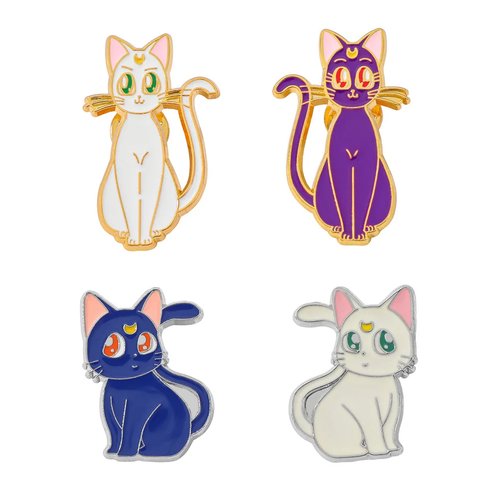 

1 Set Cute Japanese Soft Cute Kitten Metal Badge Beautiful Girl Warrior Crescent Cat Alloy Brooch Accessory Pin Fashion Anime