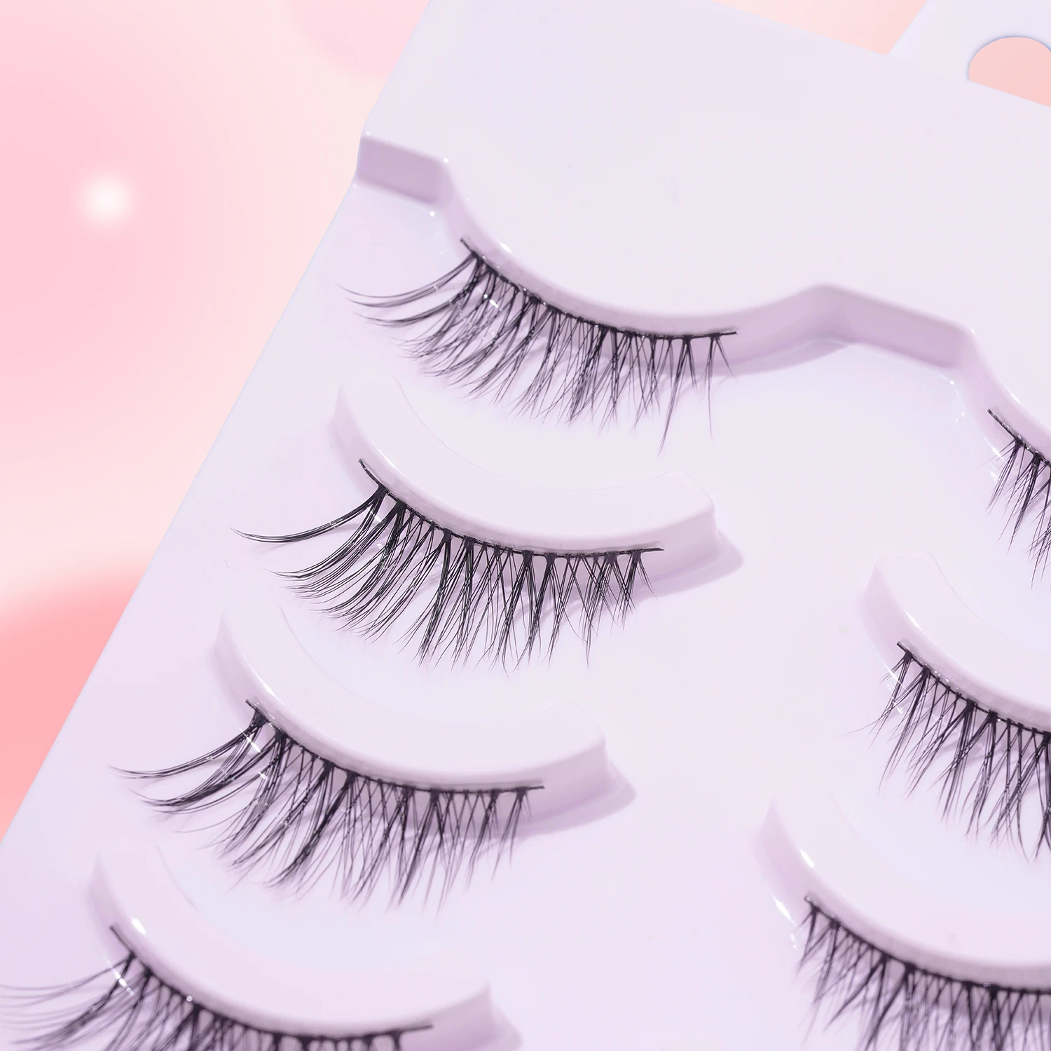 5 paar natuurlijke oogstaart langwerpige valse wimpers met halve ogen