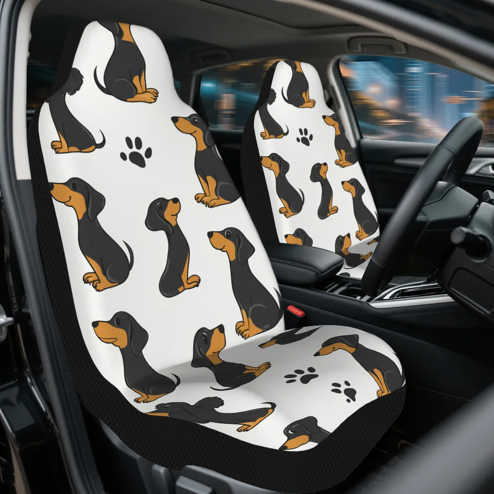 Set Of 2 Car Seat Covers Featuring Dachshunds And Paw Prints, Designed For A Universal Fit On Front Seats, Providing Reliable Pr