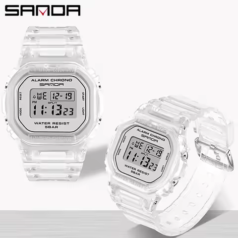 SANDA Electron Watches for Women Men Transparent Silicone Strap Dress LED Digital Wristwatch Sport Unisex Clock Relogio Feminino