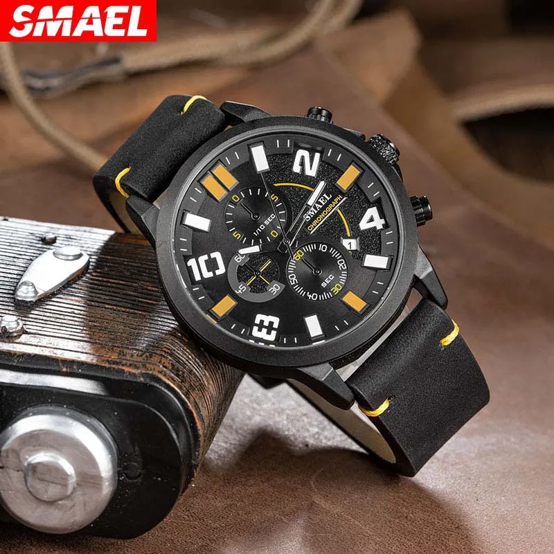 Smael Trendy Men's Waterproof Watch Six-Pin Multi-Functional Fashion Trend Large Dial Watch
