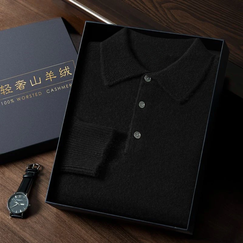 Luxury Autumn Winter Knit Sweater Pullover Men Clothes Polo Neck Business Casual Outerwear Coat Long Sleeve Warm Jacket Knitwear