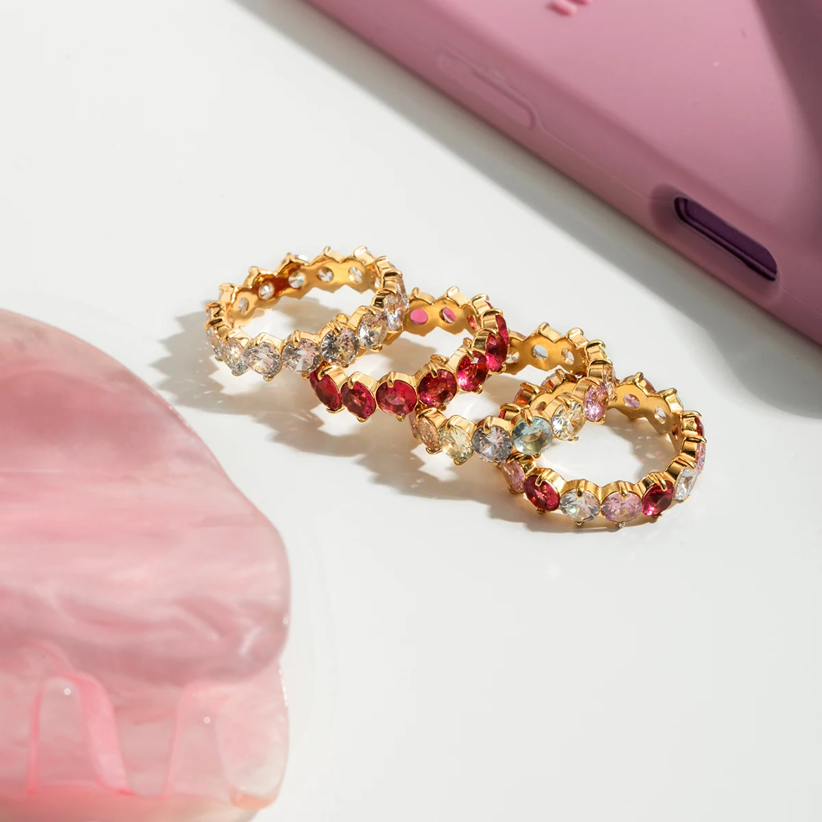 Youthway متعدد الألوان الزركون خواتم للنساء الحد الأدنى 18K مطلية بالذهب الفولاذ المقاوم للصدأ خواتم بسيطة مجوهرات الأزياء الفتيات هدية