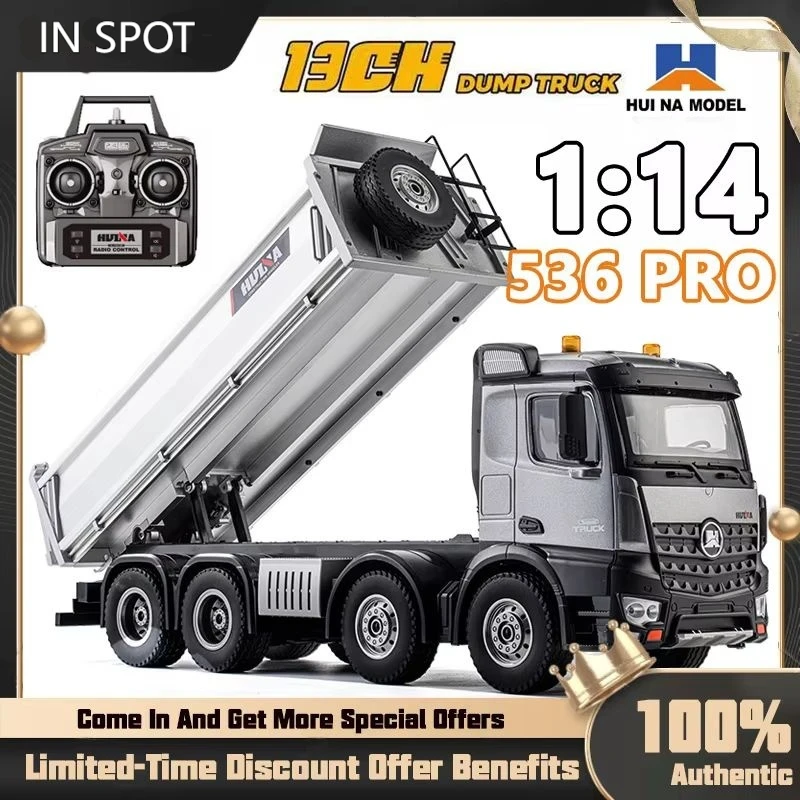【Stock】Huina 536pro 13-Channel 1:14 Alloy Rc Full-Scale 8-Wheel Heavy-Duty Engineering Dump Truck Remote Control Toy With Lights