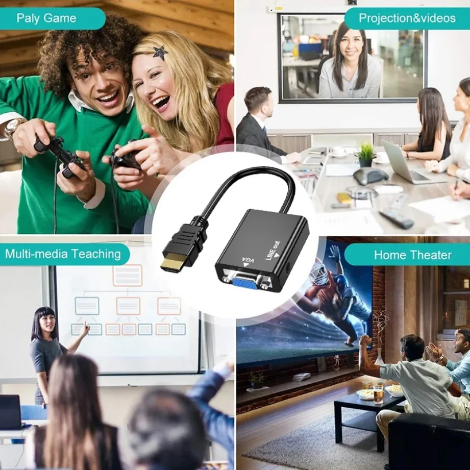 Adapter HDMI-compatible to VGA With Audio Cable Converter HD1080P for PC Laptop to HDTV Projector HDMI-compatible to VGA Adapter
