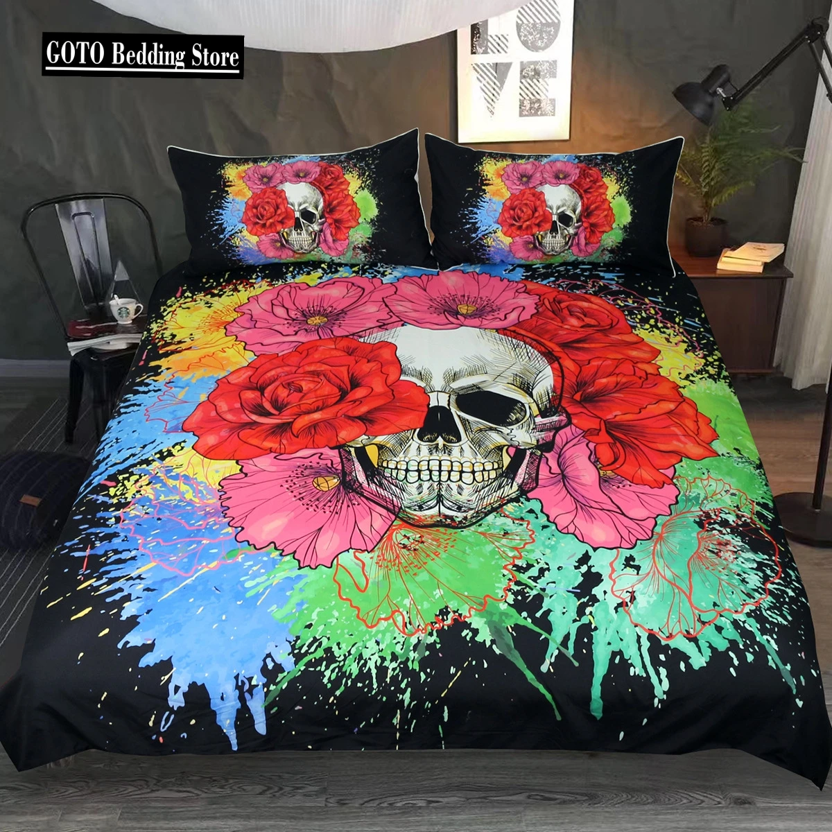 

Terrorist Watercolor Painting Sugar Skull Duvet Cover Set Beddings Sets Queen Size Nightmare Befor Christmas Bedding Set Skulls