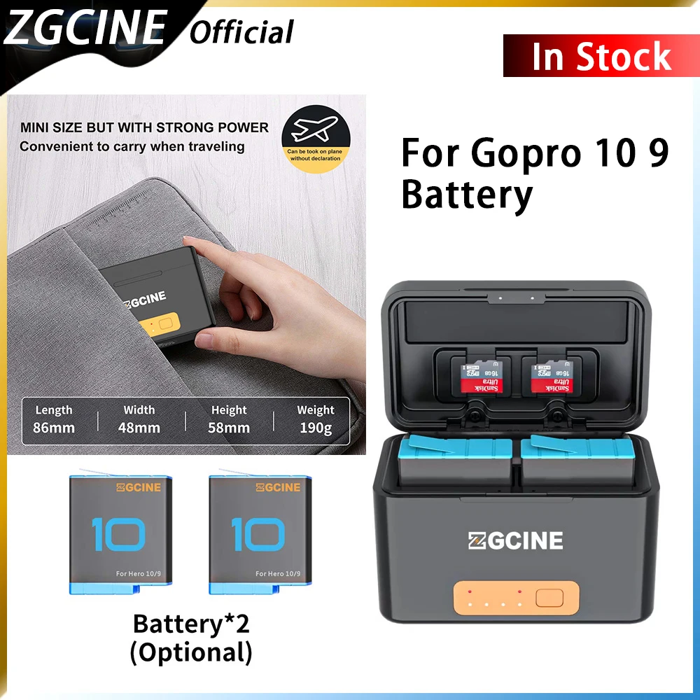 Zgcine PS-G10 mini caixa de carregamento para gopro 10 9 bateria carregador de banco de potência inteligente recarregável 5200mah caso de armazenamento de bateria