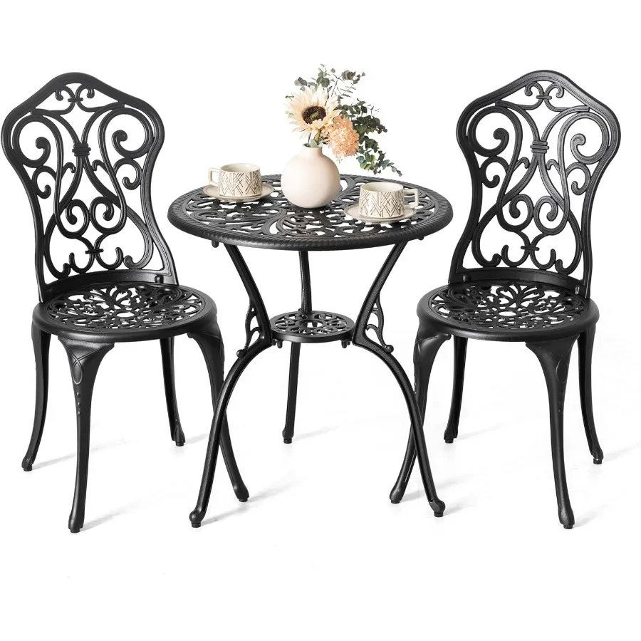 NUU GARDEN 3 Pieces Patio Bistro Set Outdoor Bistro Set with 2 Chairs Round Table with Umbrella Hole All-Weather Outdoor Patio