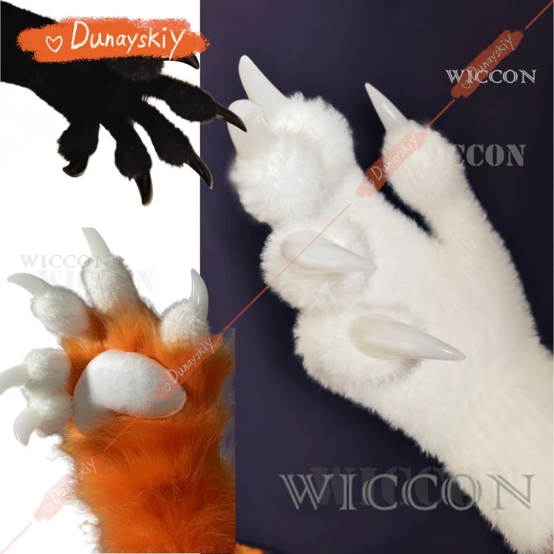 Kürklü eldiven Kig Fursuit Kigurumi Cosplay peluş eldiven tam mevsim pençe siyah beyaz renkli pençe sevimli serin kürklü hediye