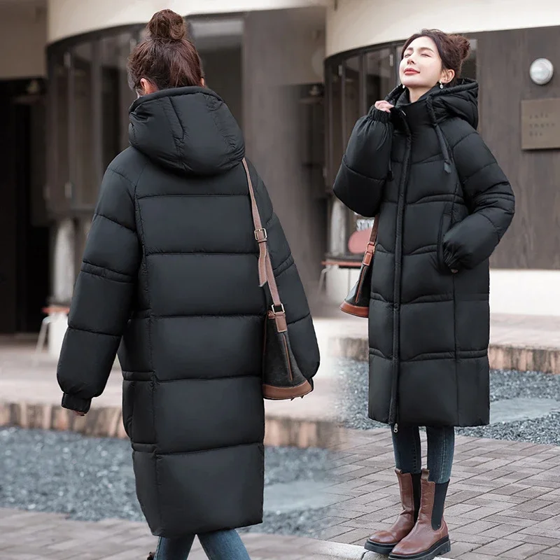 2025 mode nouveau femmes longs Parka manteaux hiver coton rembourré vestes à capuche col montant moelleux épais chaud décontracté vêtements d'extérieur hauts