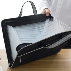 Office Canvas&leather Folder 12 Layers Expanding Wallet Document Organizer File Folde A4 36x28cm Large Capacity Bag