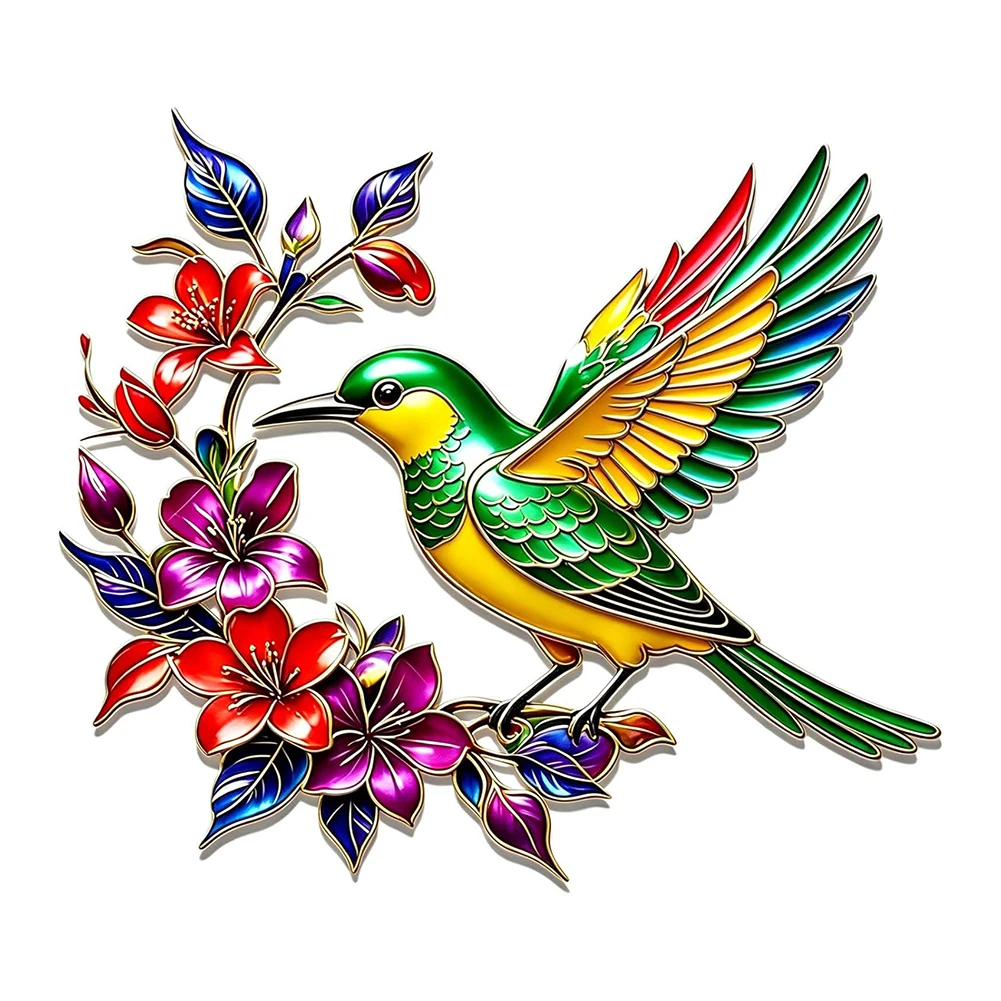 Metal Flower Hummingbird Wall Art Decor 3D Colorful Outdoor Wall Art Fence Decoration For Patio Wall Sculpture- Hanging Decor